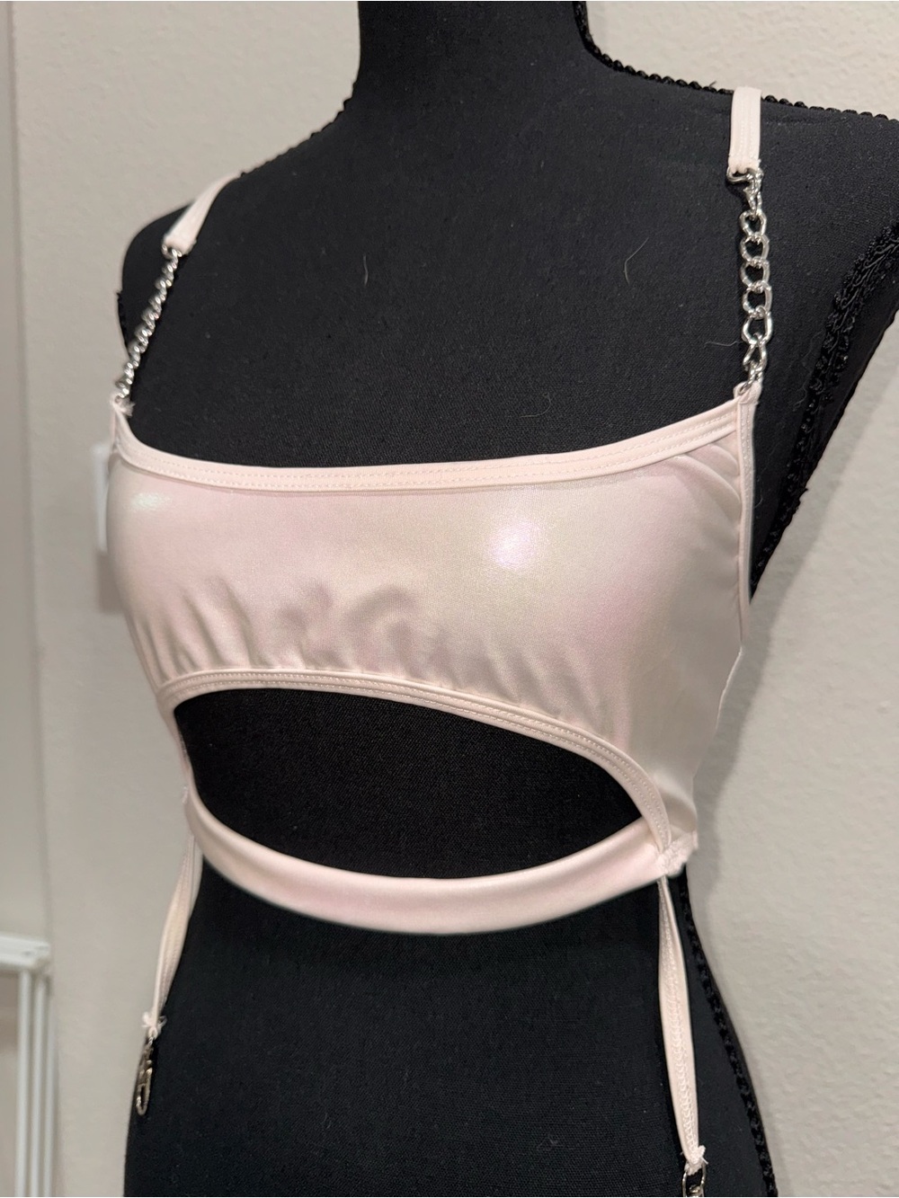 Roma Blush Pink Cutout Bralette with Silver Chain Straps - small